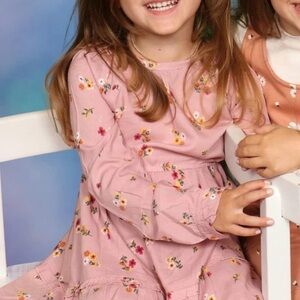 Girls Floral Dress 5T | Long Sleeve Pink Tiered Dress | Boutique Style